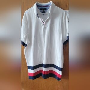 Tommy Hilfiger White Polo with Red and Blue Stripes